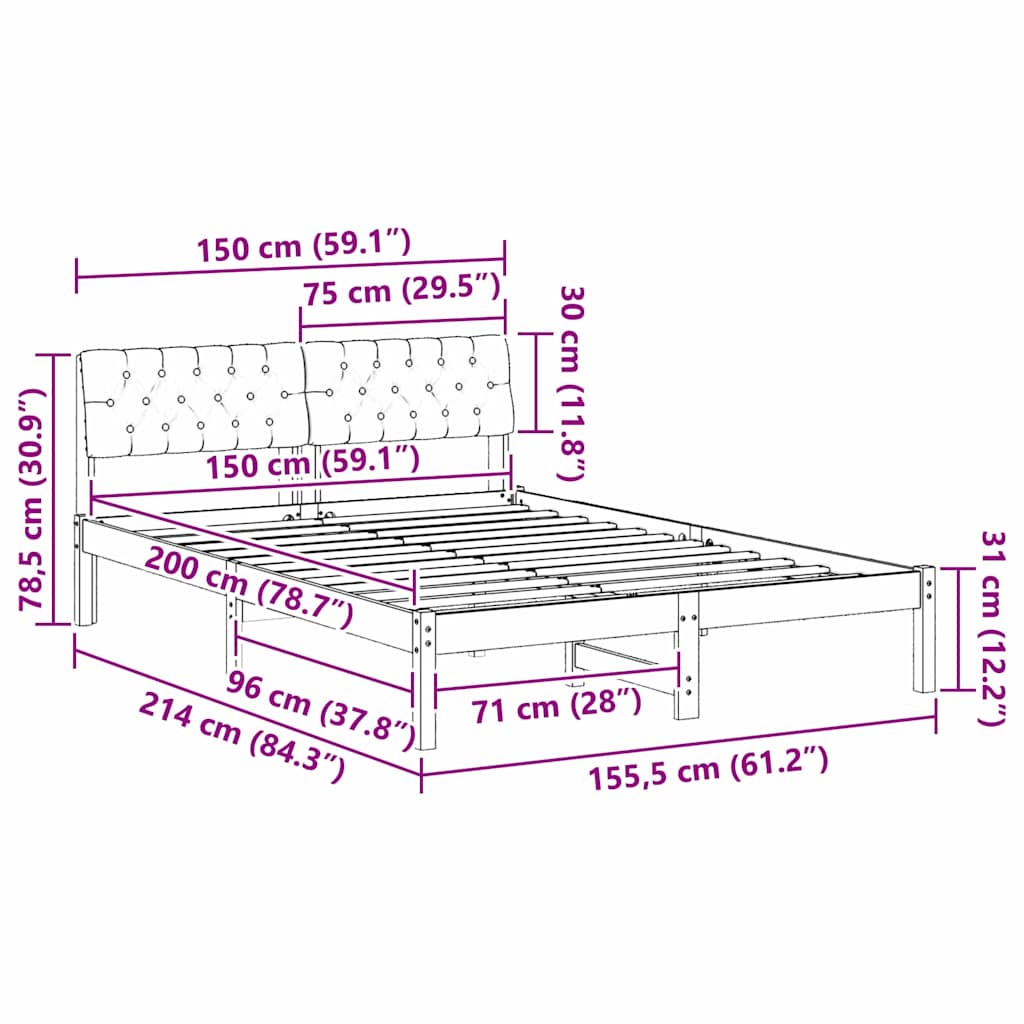 Bettgestell Braun und hellgrau 150 x 200 cm Massivholz Kiefer
