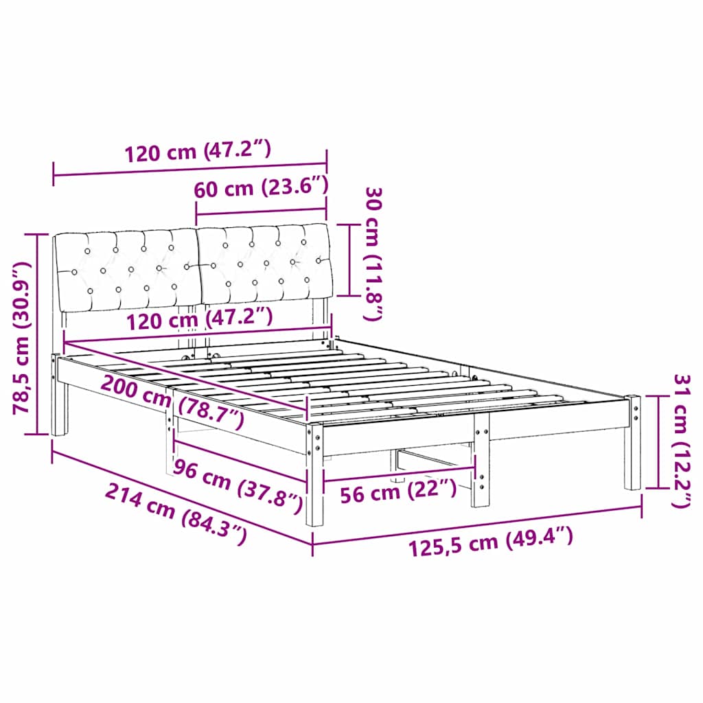 Bettgestell Braun und Schwarz 120 x 200 cm Massivholz Kiefer
