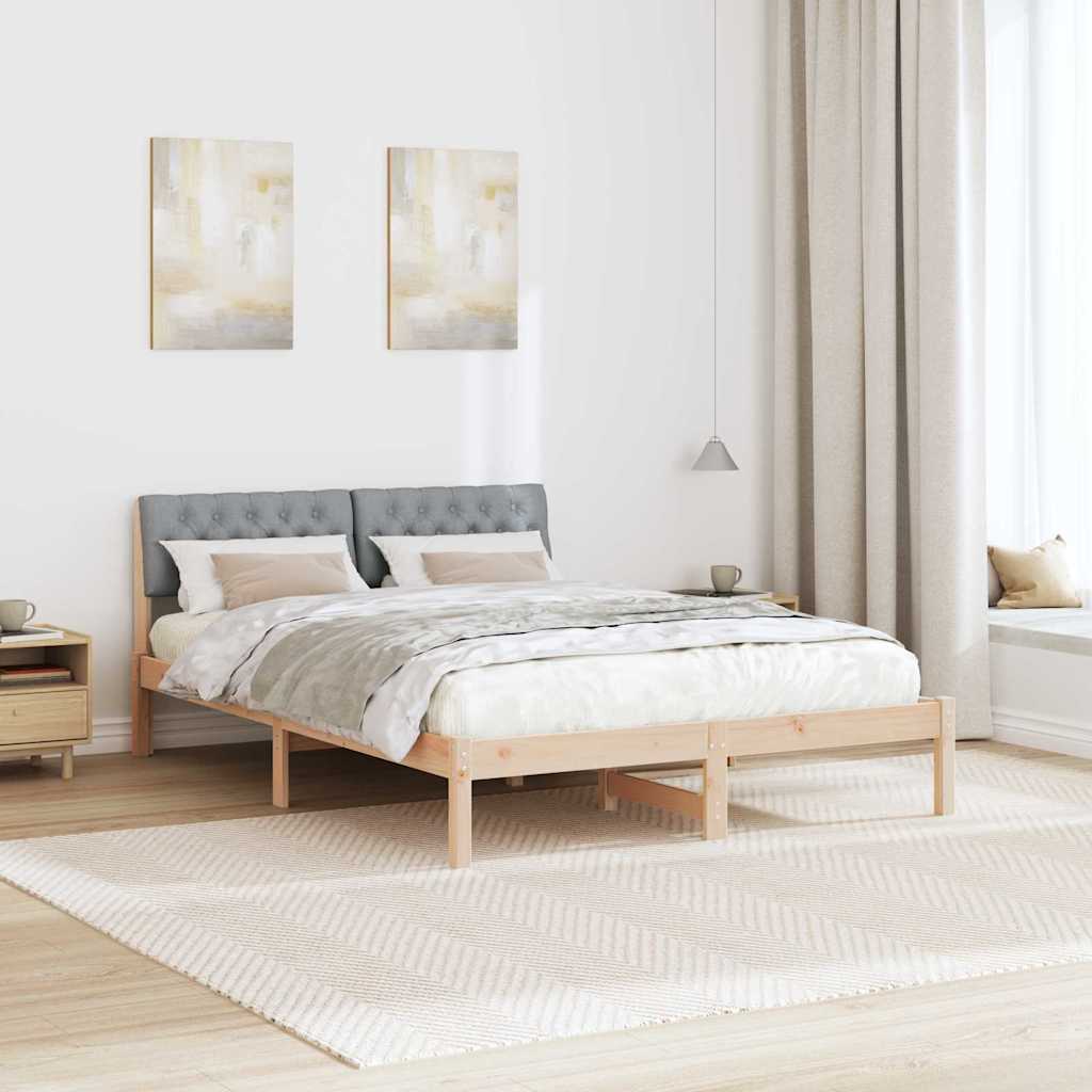 Bettgestell Braun und hellgrau 140 x 190 cm Massivholz Kiefer