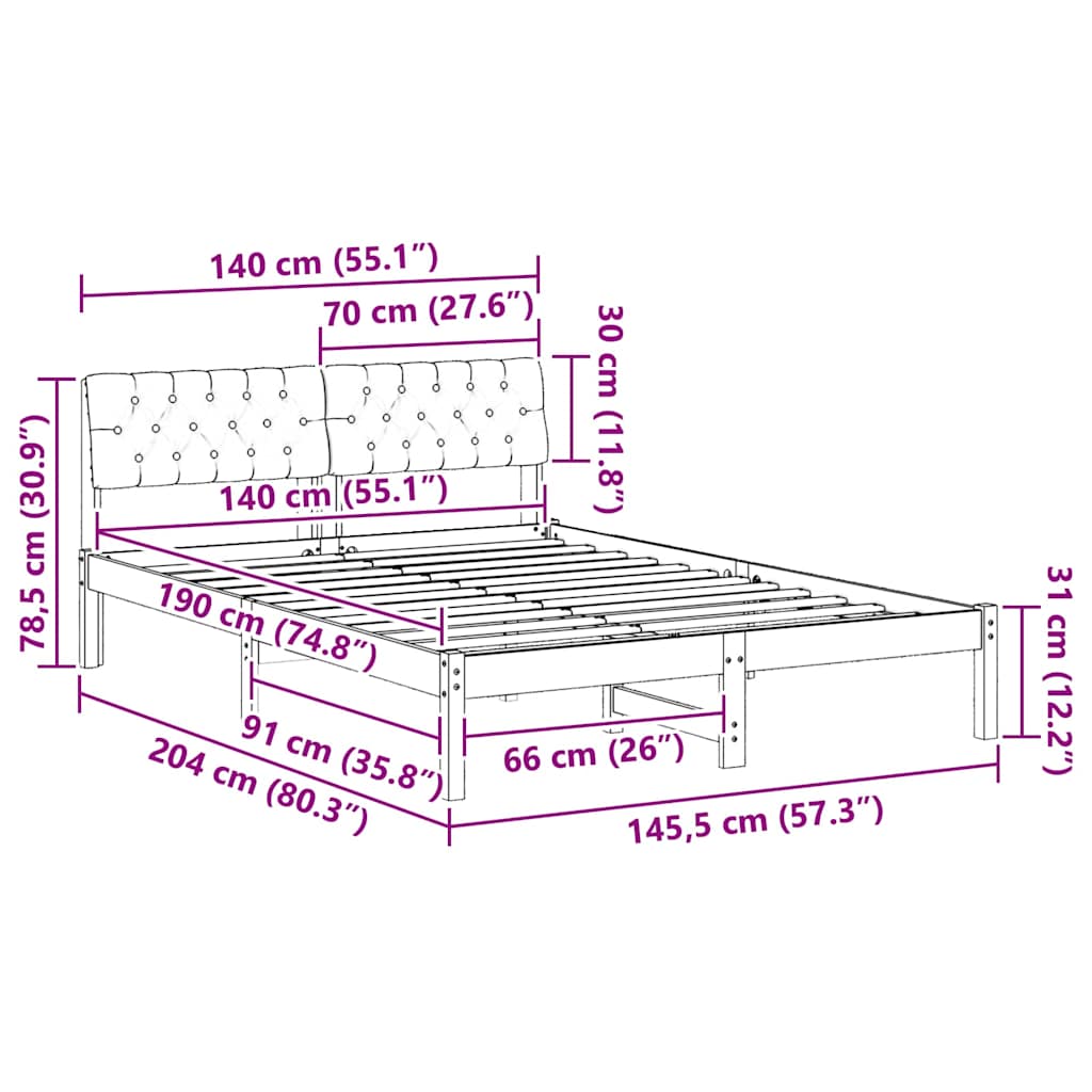Bettgestell Braun und hellgrau 140 x 190 cm Massivholz Kiefer