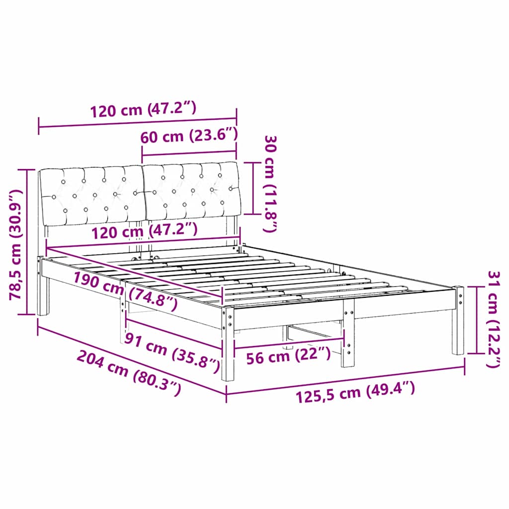 Bettgestell Braun und Dunkelgrau 120 x 190 cm Massivholz Kiefer