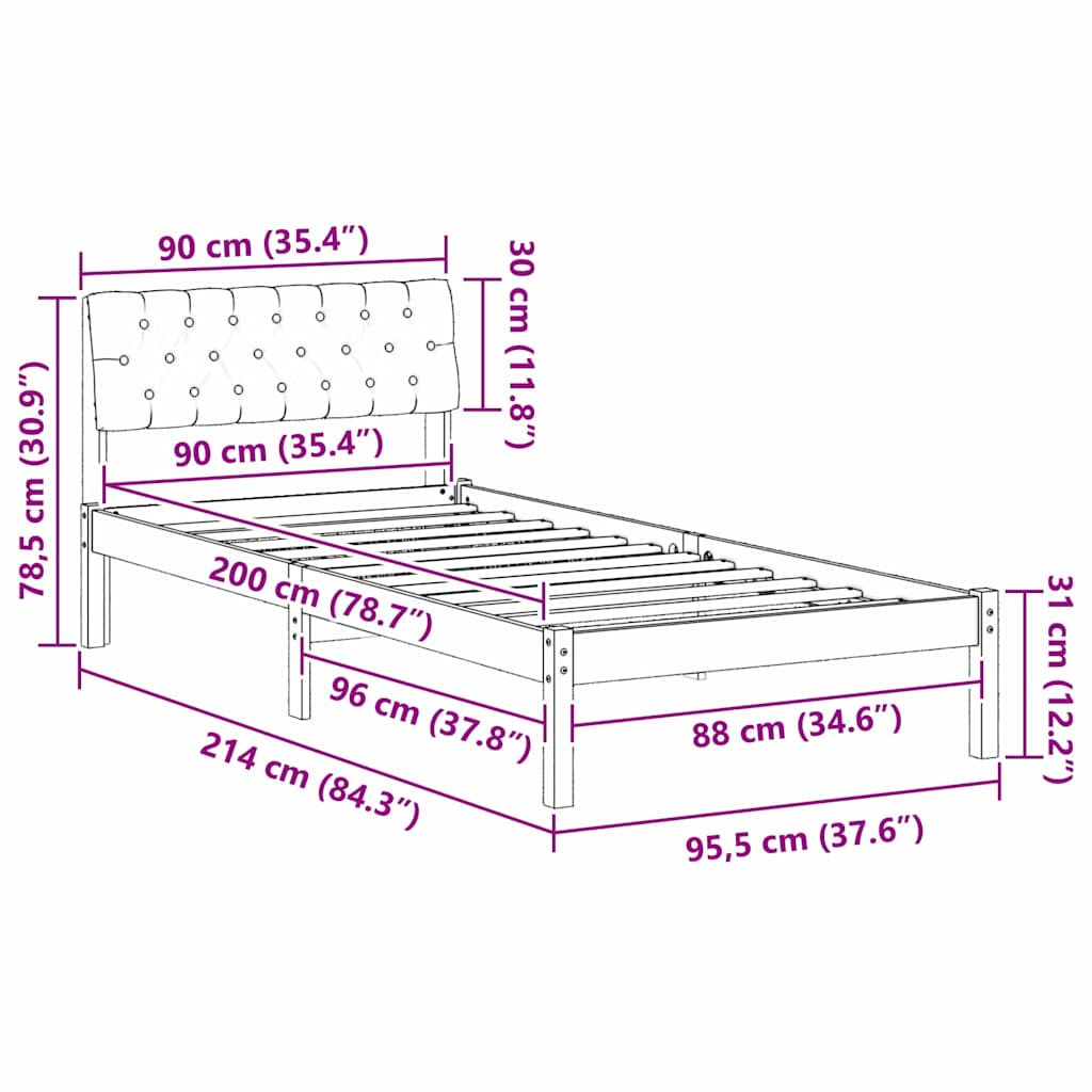 Bettgestell Braun und Dunkelgrau 90 x 200 cm Massivholz Kiefer