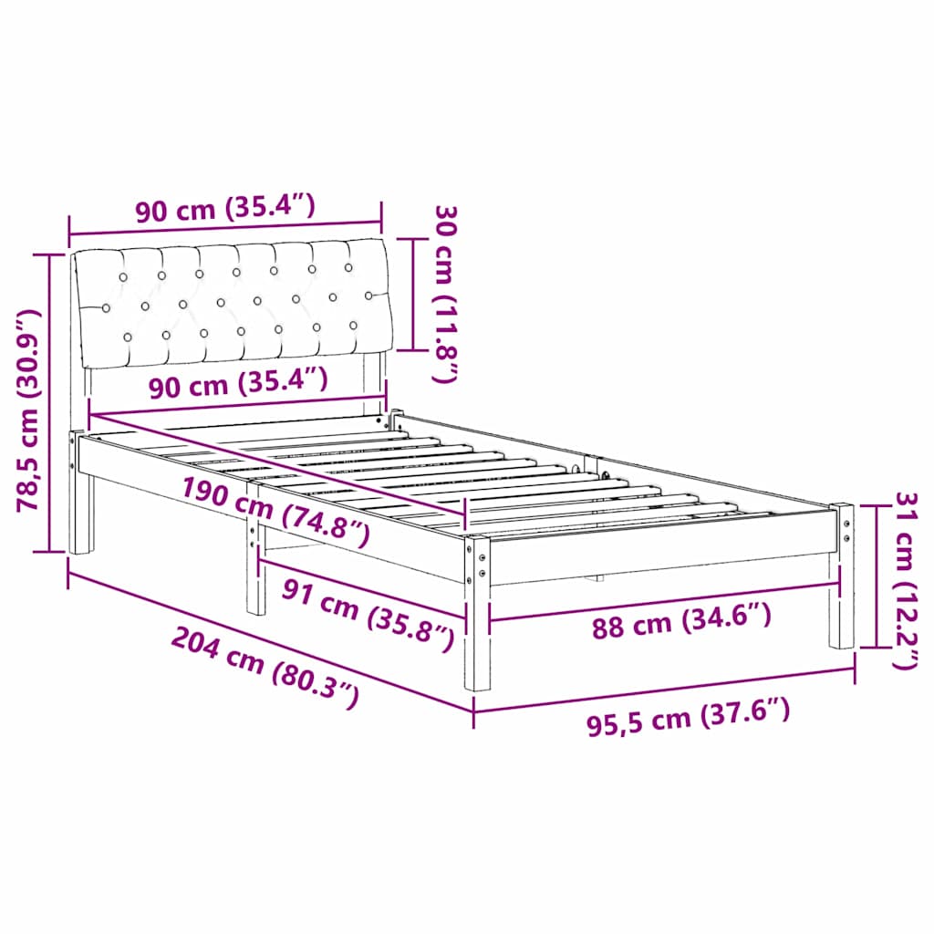 Bettgestell Braun und Dunkelgrau 90 x 190 cm Massivholz Kiefer
