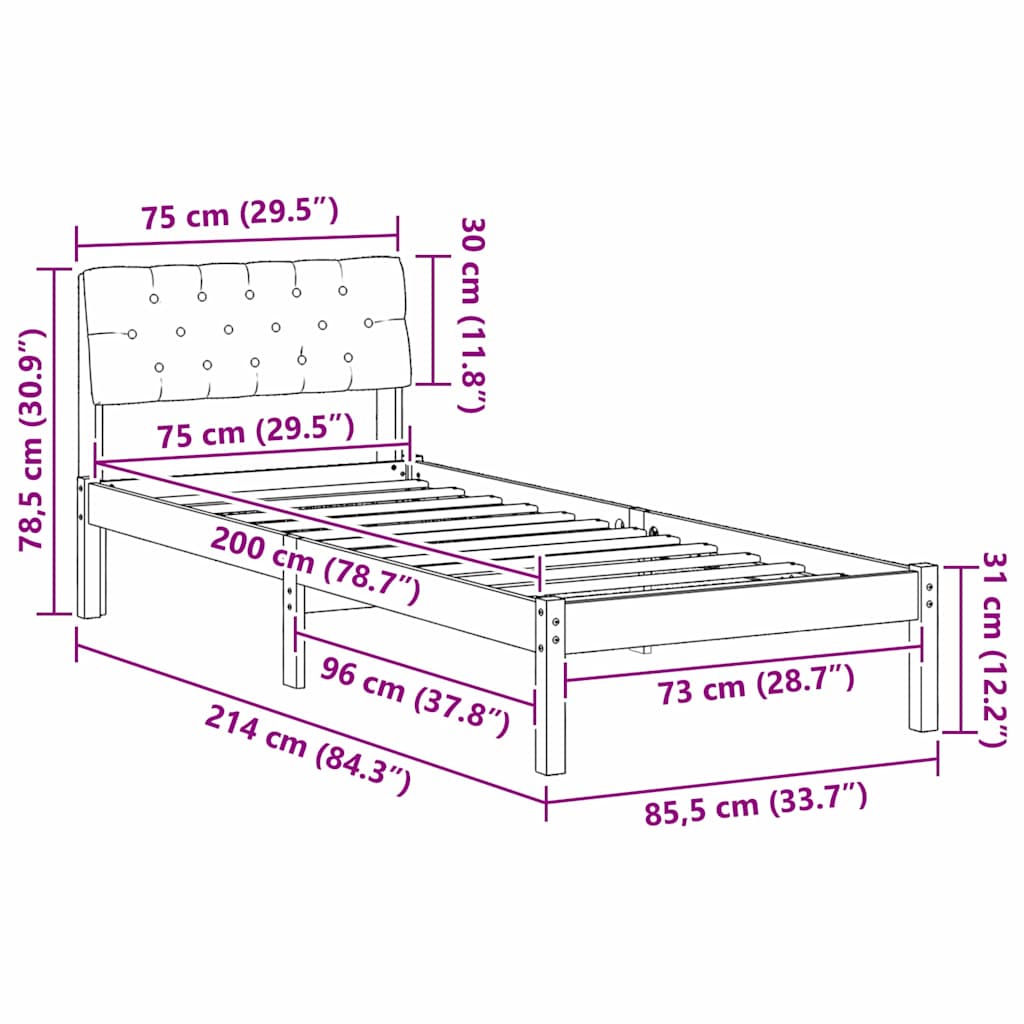 Bettgestell Braun und Taupe 75 x 190 cm Massivholz Kiefer