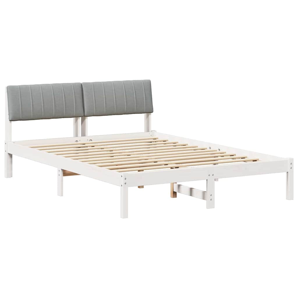 Bettgestell Weiß und Hellgrau 135 x 190 cm Massivholz Kiefer