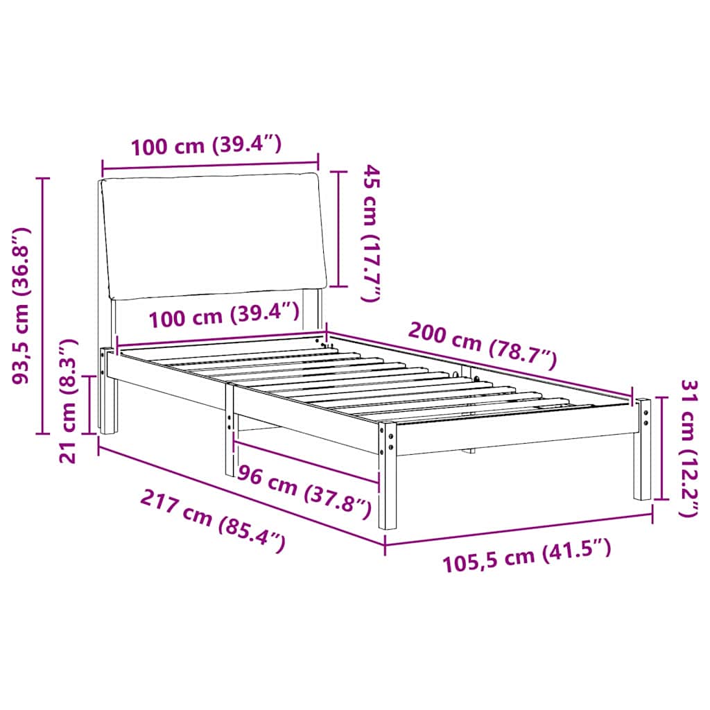 Bettgestell Braun und hellgrau 100 x 200 cm Massivholz Kiefer