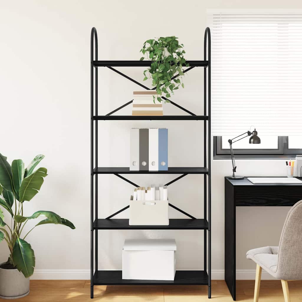 Bücherregal Schwarz Eichen-Optik 80 x 30 x 183 cm Holzwerkstoff