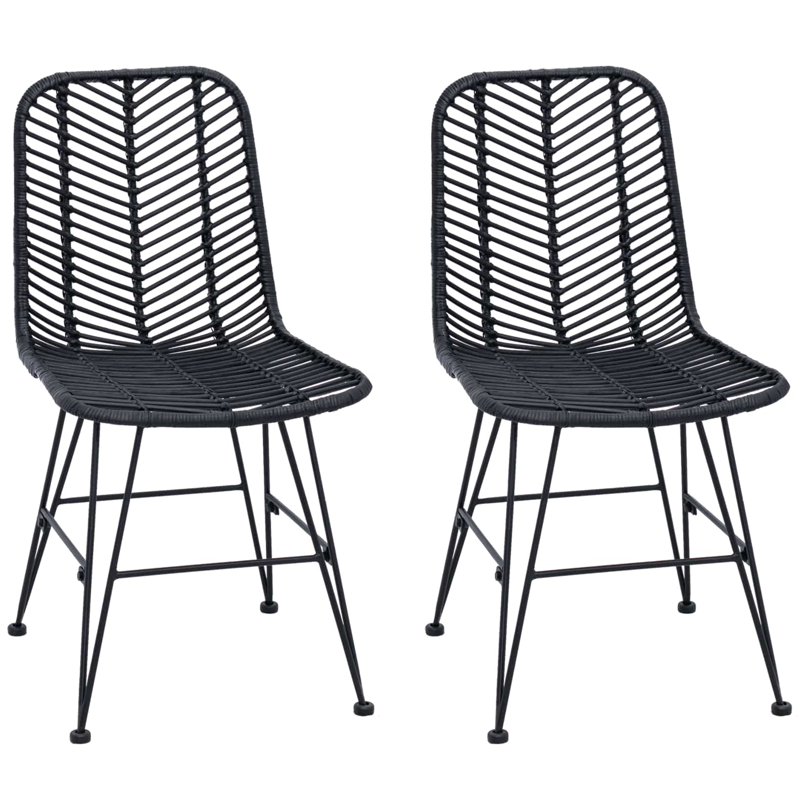 Esszimmerstuhl 2 pcs Rattan und Eisen Schwarz