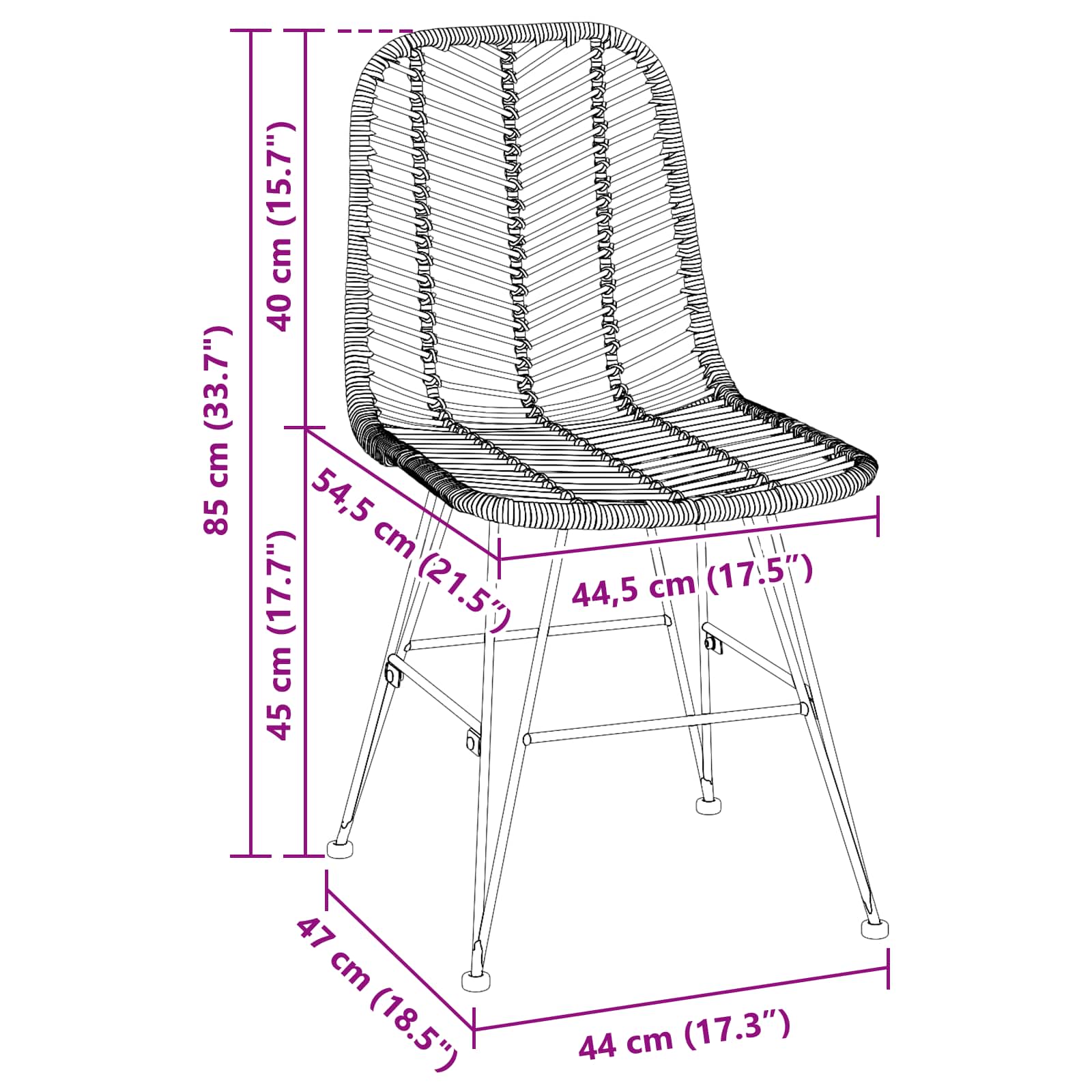 Esszimmerstuhl 2 pcs Rattan und Eisen Schwarz