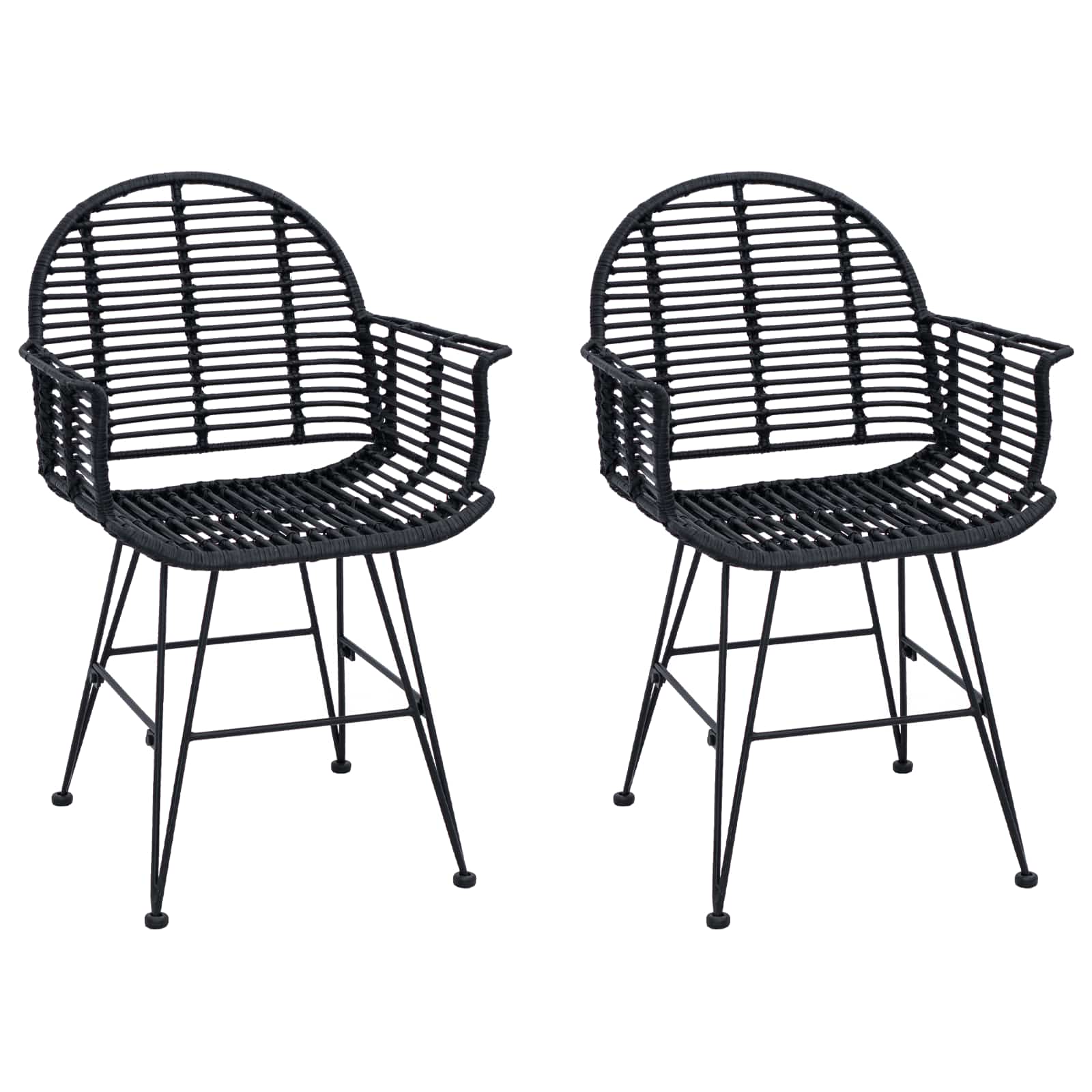 Esszimmerstuhl 2 pcs Rattan und Eisen Schwarz 57 x 55 x 85 cm
