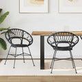 Esszimmerstuhl 2 pcs Rattan und Eisen Schwarz 54 x 65 x 82 cm