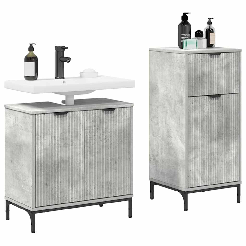 Badezimmermöbel-Set 2 pcs Beton Grau Sperrholz und Metall