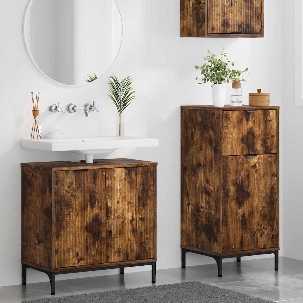 Badezimmermöbel-Set mit Schubladen 2 pcs Geräucherte Eiche