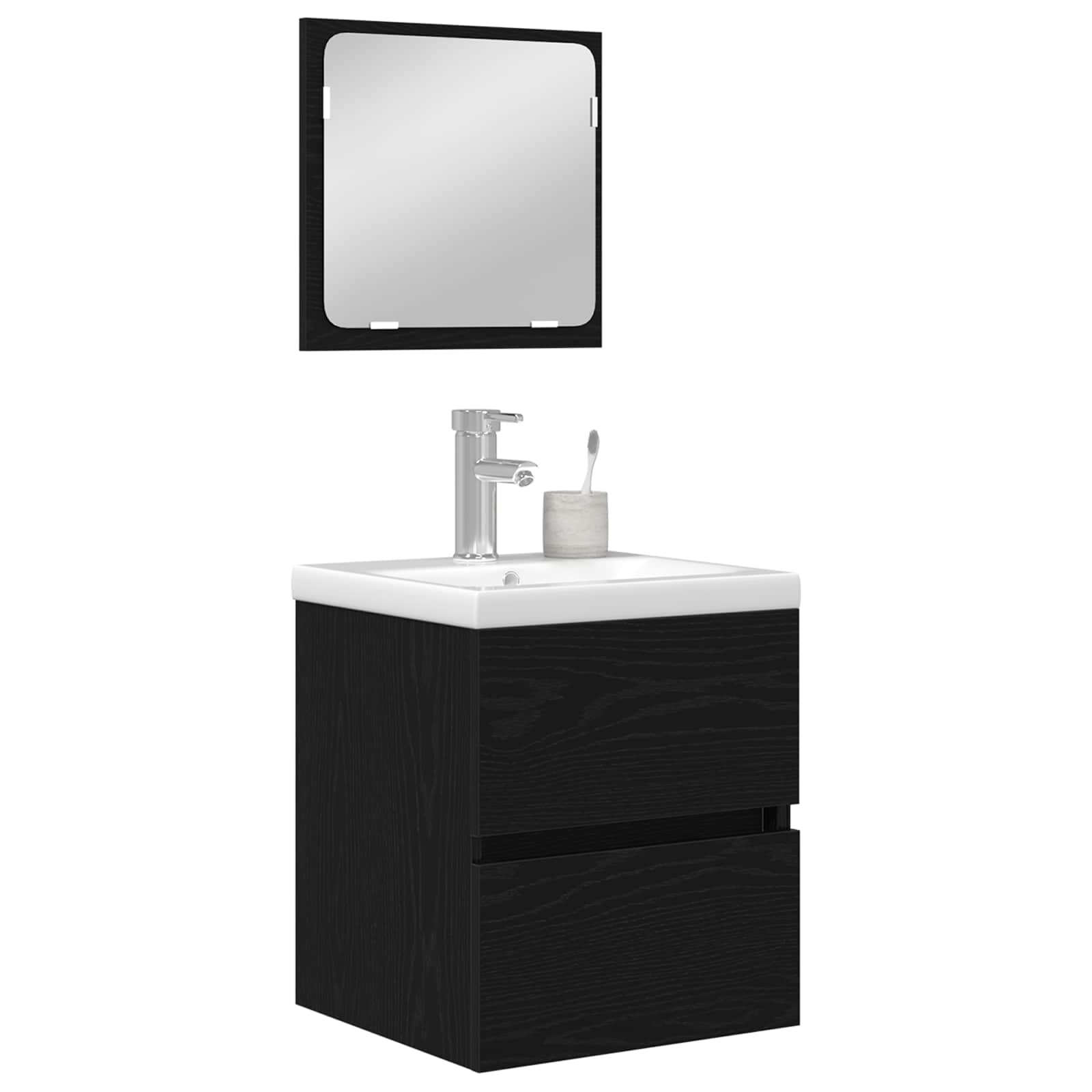 Badezimmermöbel-Set 2 pcs Schwarze Eiche und Weiß Holzwerkstoff