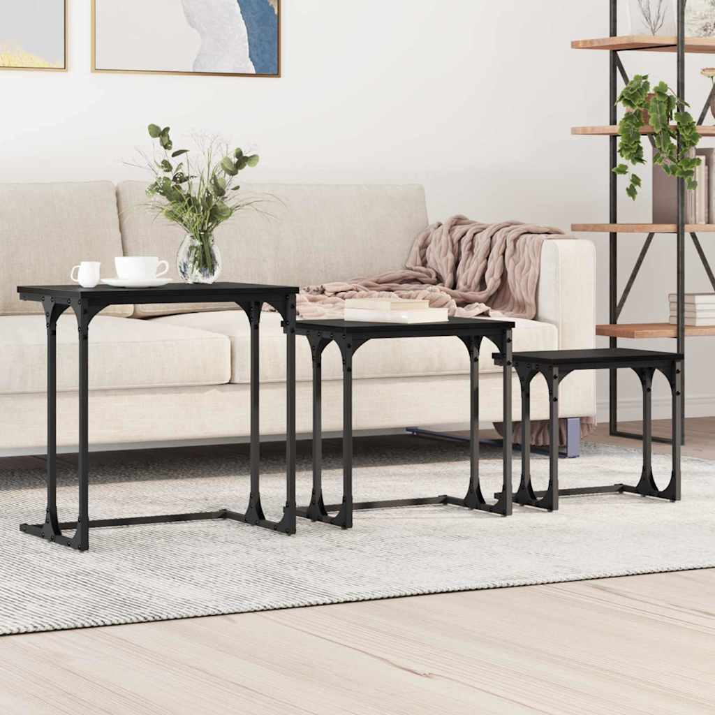 Nesting Couchtisch 3 pcs Schwarz Eichen-Optik Holzwerkstoff