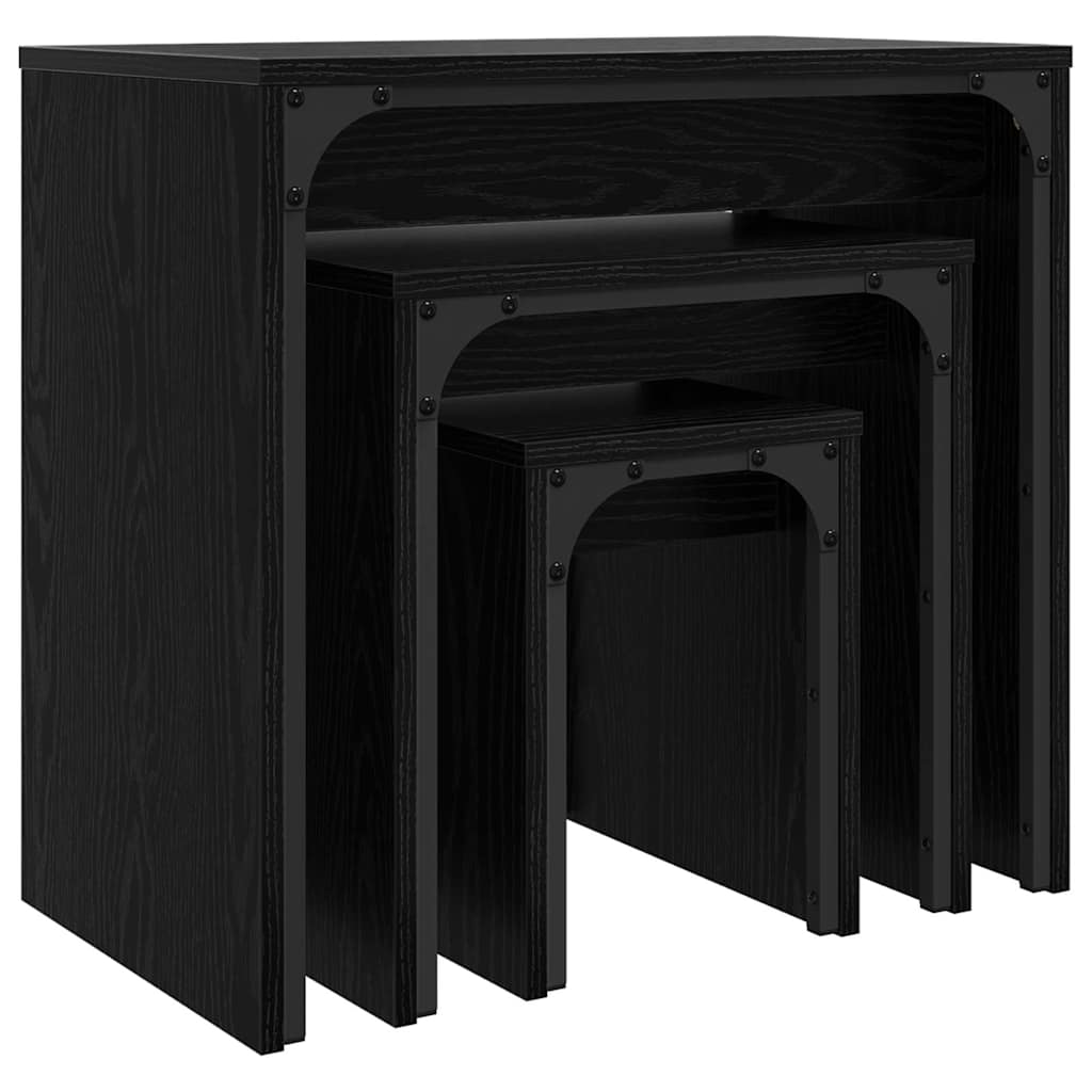 Couchtisch 3 pcs Schwarz Eichen-Optik Holzwerkstoff