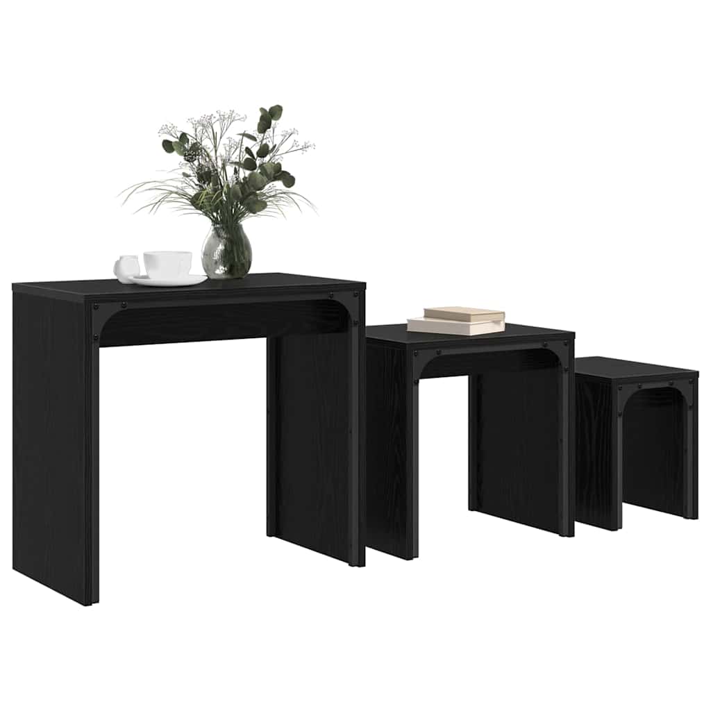 Couchtisch 3 pcs Schwarz Eichen-Optik Holzwerkstoff