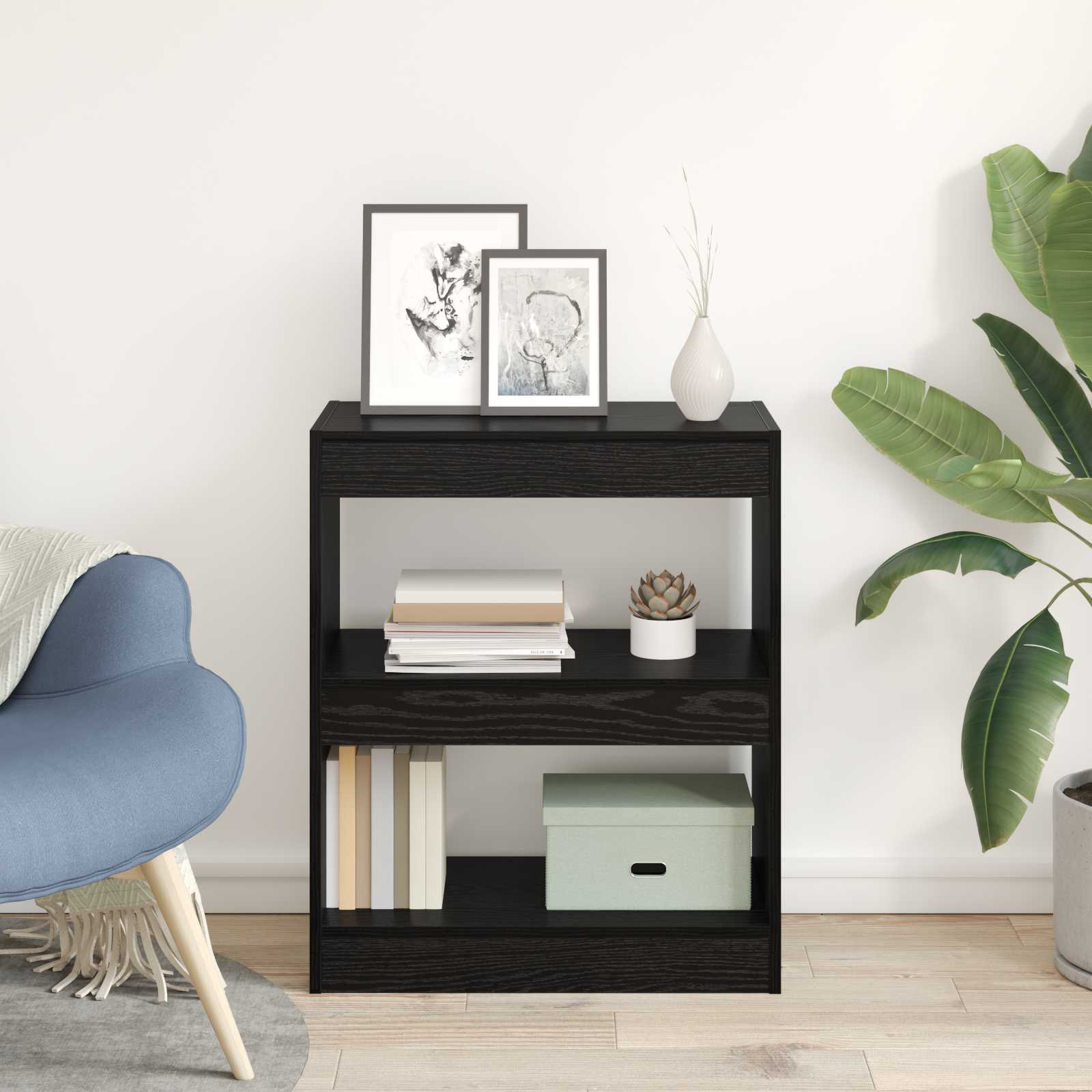 Bücherregal Schwarz Eichen-Optik 60 x 30 x 72 cm Holzwerkstoff