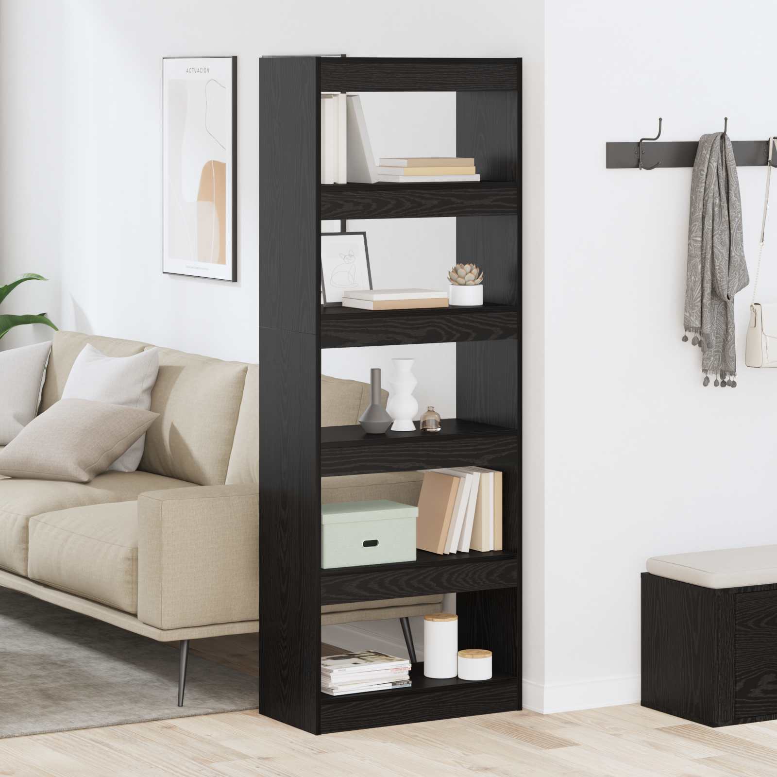 Bücherregal Schwarz Eichen-Optik 60 x 30 x 166 cm Holzwerkstoff