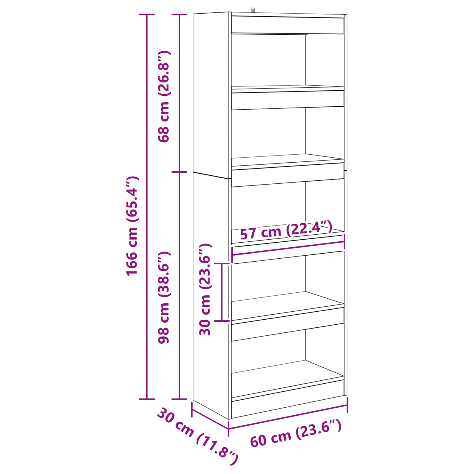 Bücherregal Schwarz Eichen-Optik 60 x 30 x 166 cm Holzwerkstoff