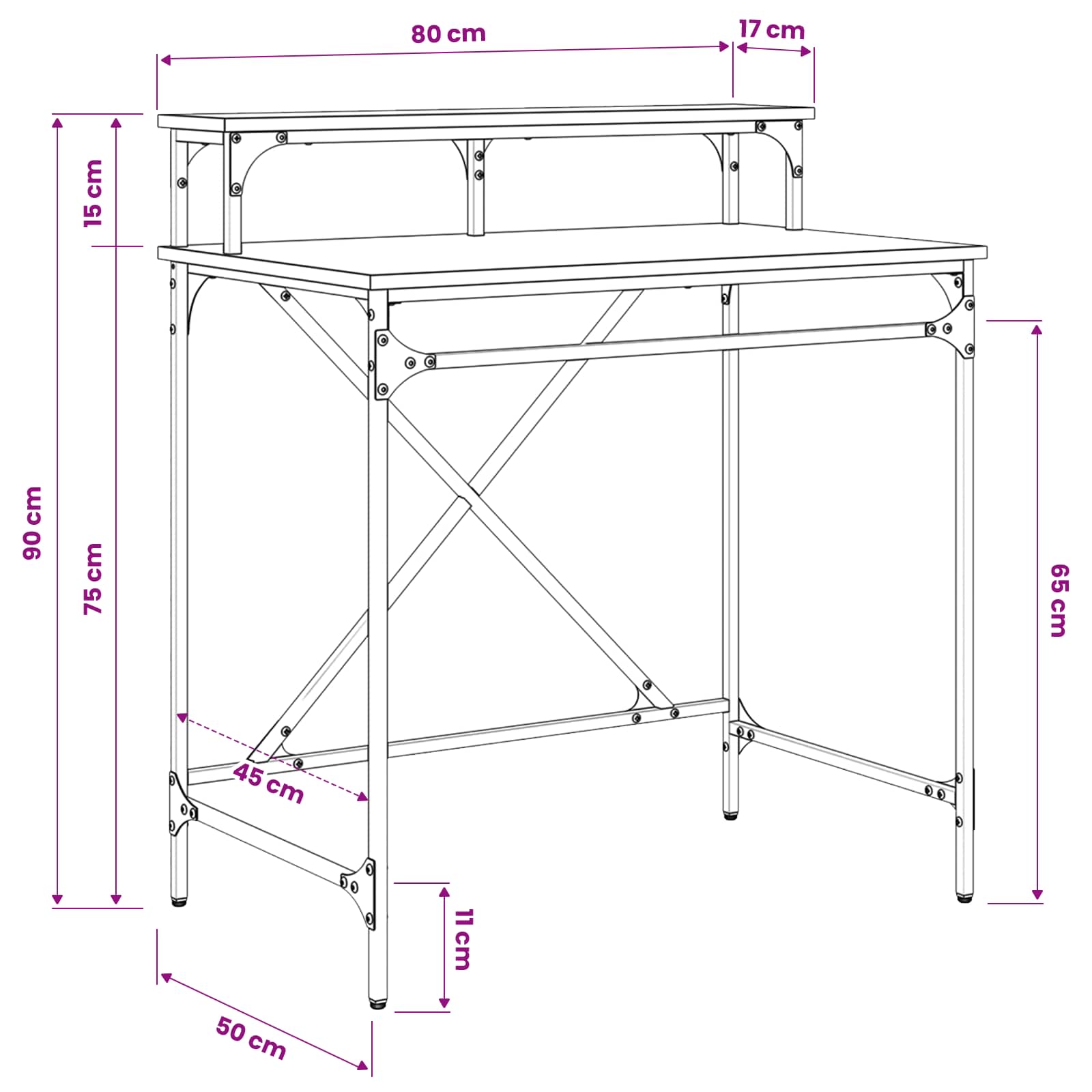 Schreibtisch Artisan-Eiche 80 x 50 x 90 cm Holzwerkstoff