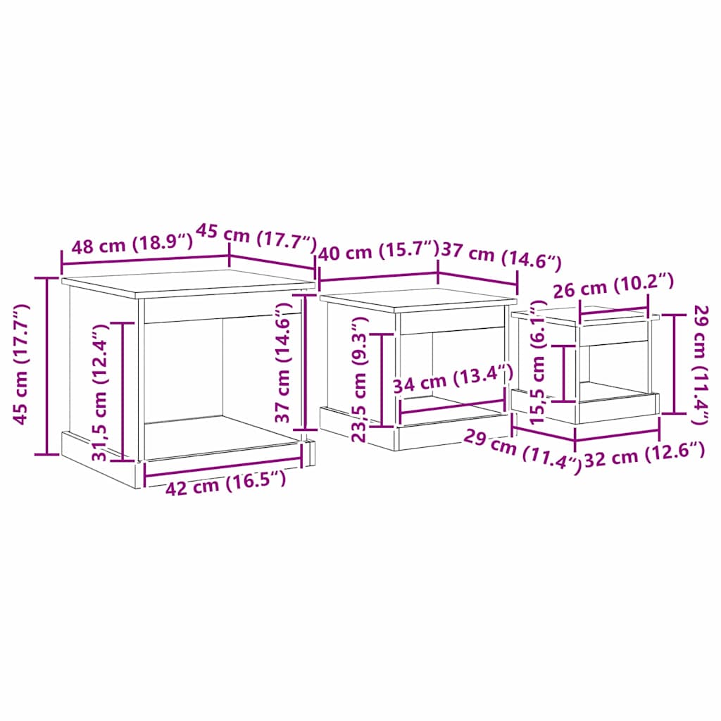 Couchtisch 3 pcs Artisan-Eiche Holzwerkstoff