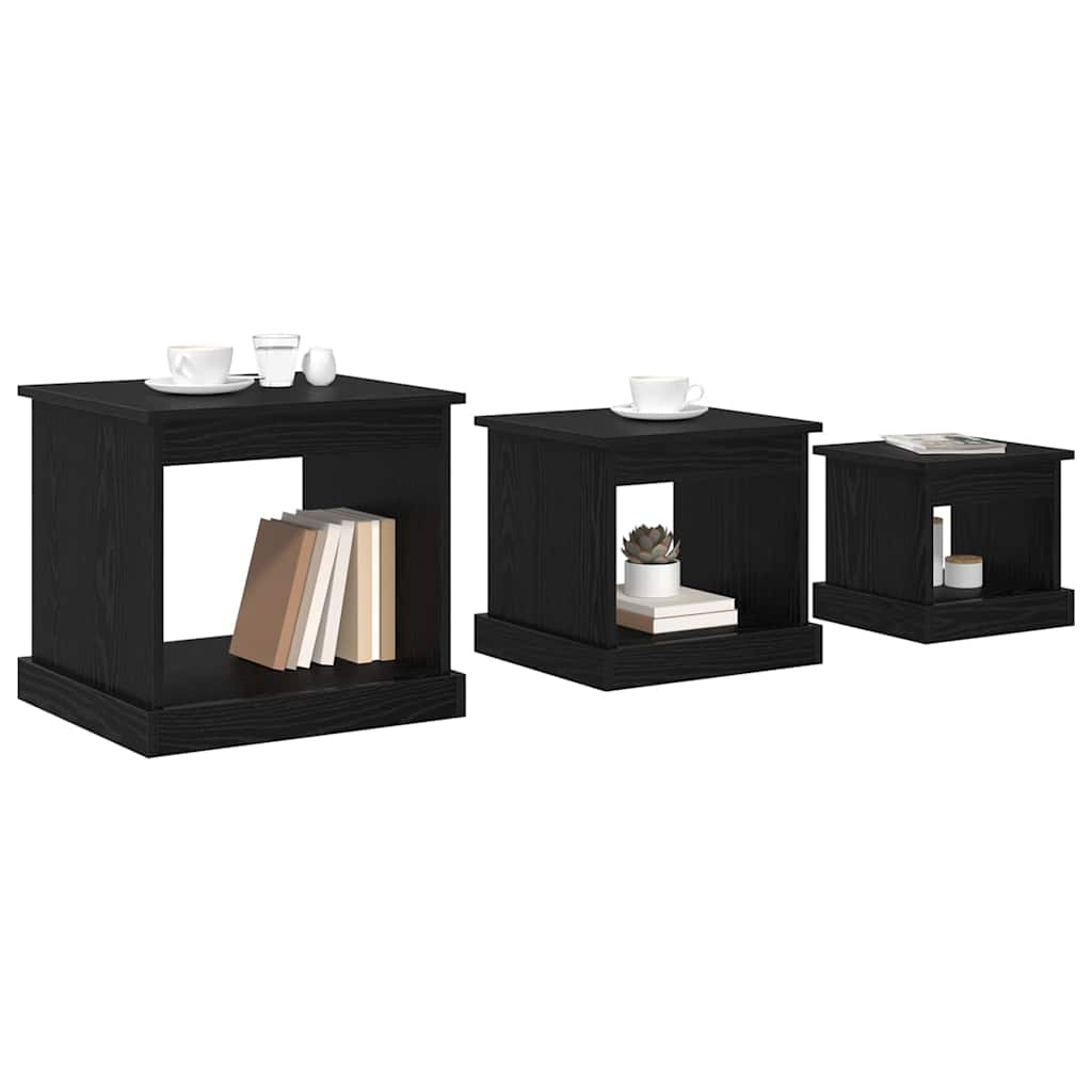 Couchtisch 3 pcs Schwarz Eichen-Optik Holzwerkstoff