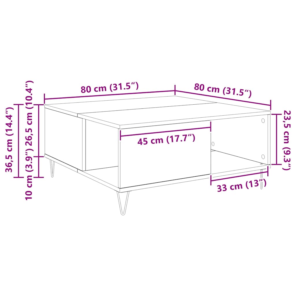 Couchtisch Artisan-Eiche 80 x 80 x 36,5 cm Holzwerkstoff