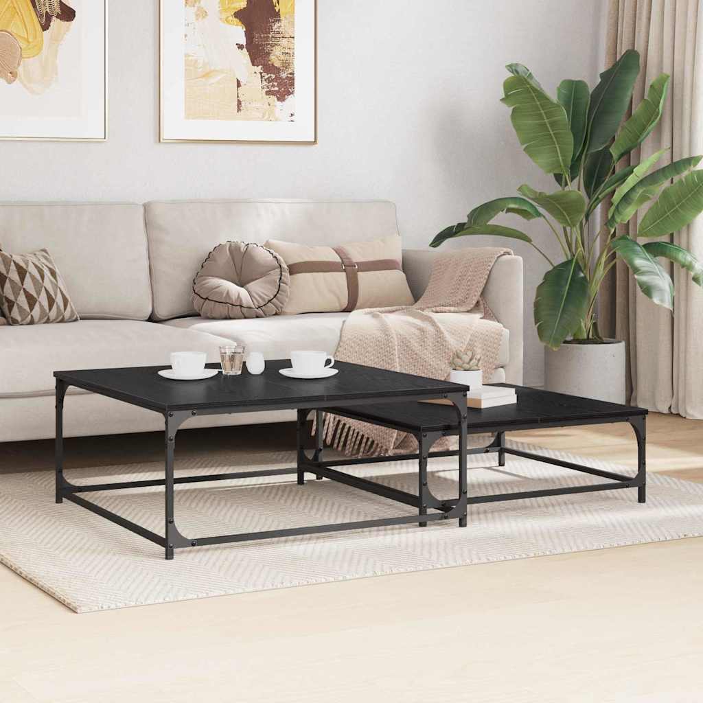 Couchtisch 2 pcs Schwarz Eichen-Optik Holzwerkstoff