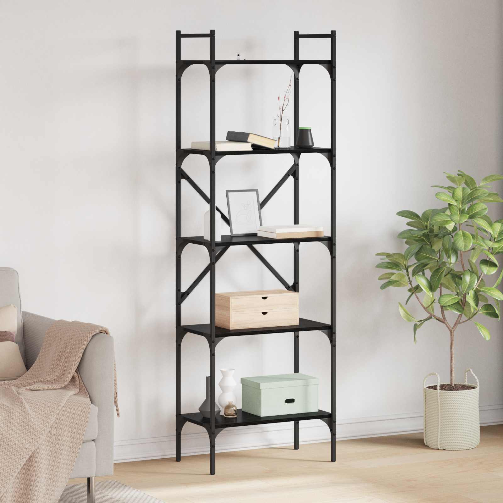 Bücherregal Schwarz Eichen-Optik 56 x 32 x 174 cm Holzwerkstoff