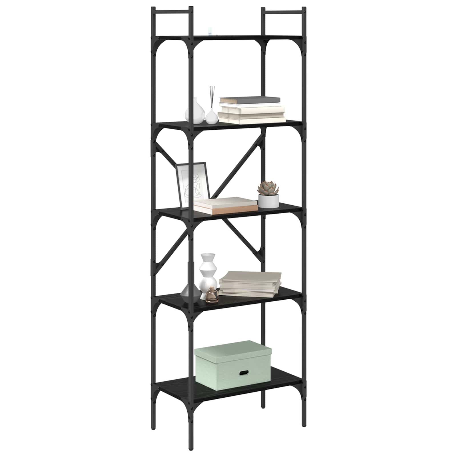 Bücherregal Schwarz Eichen-Optik 56 x 32 x 174 cm Holzwerkstoff
