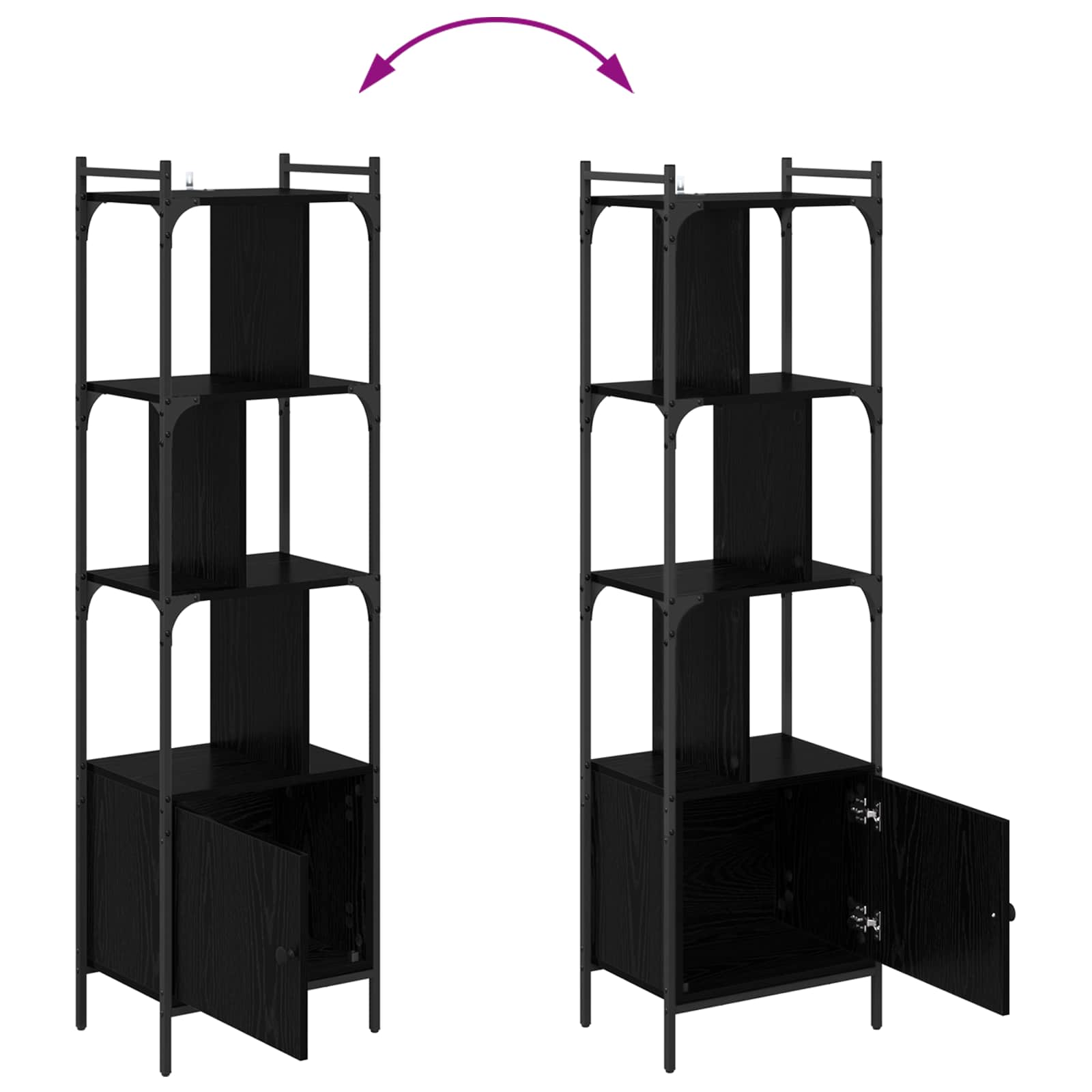 Bücherregal Schwarz Eichen-Optik 44,5 x 30 x 154,5 cm