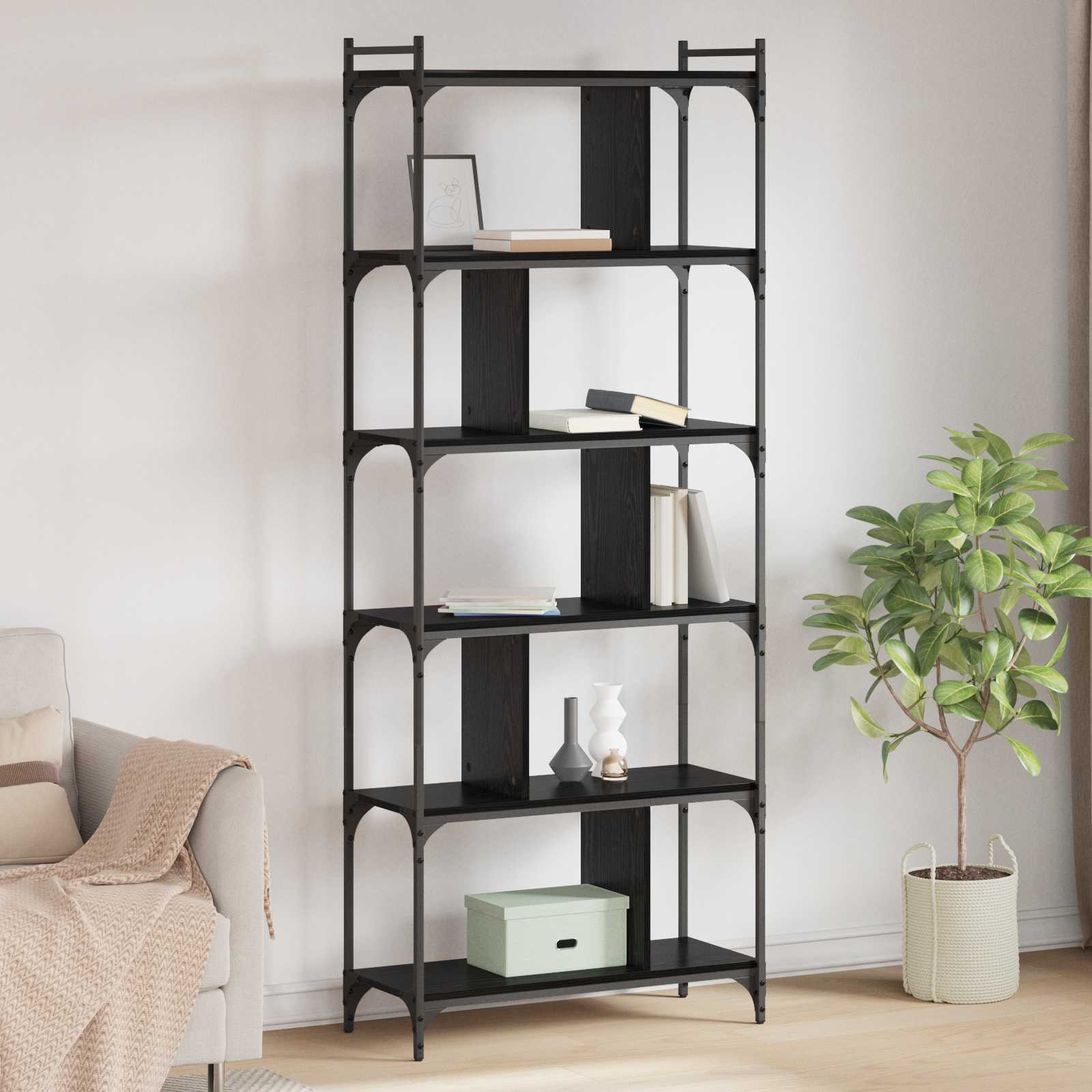 Bücherregal Schwarz Eichen-Optik 76 x 32 x 192 cm Holzwerkstoff