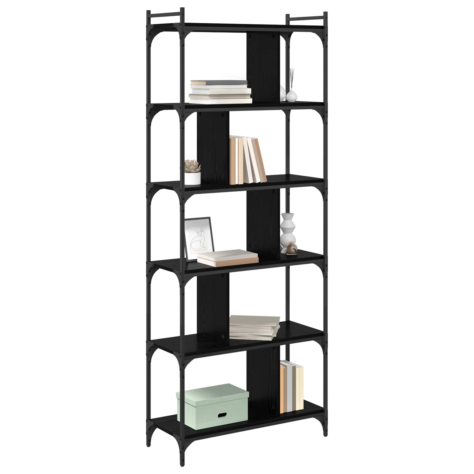 Bücherregal Schwarz Eichen-Optik 76 x 32 x 192 cm Holzwerkstoff