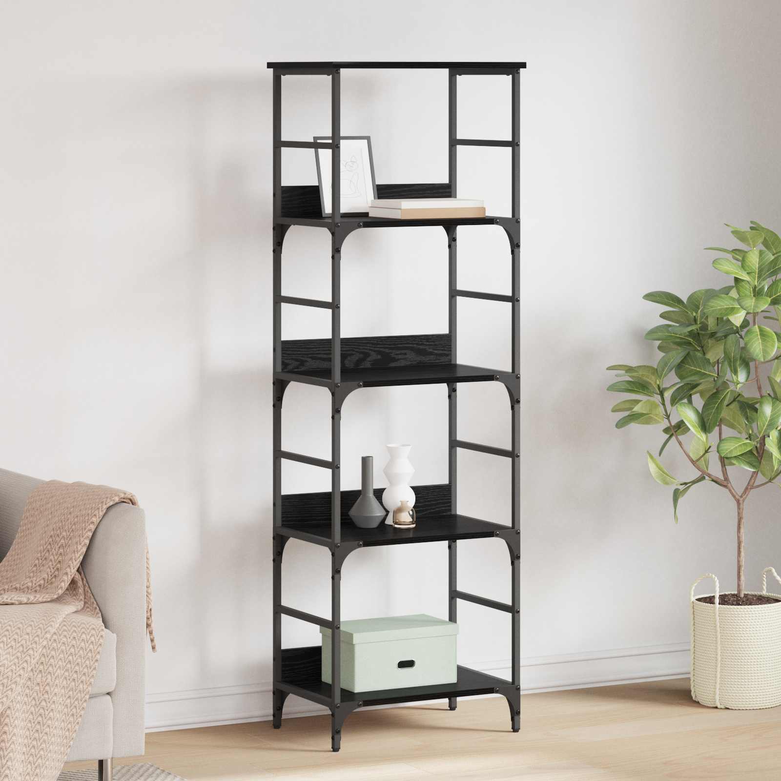 Bücherregal Schwarz Eichen-Optik 50 x 33 x 153 cm Holzwerkstoff
