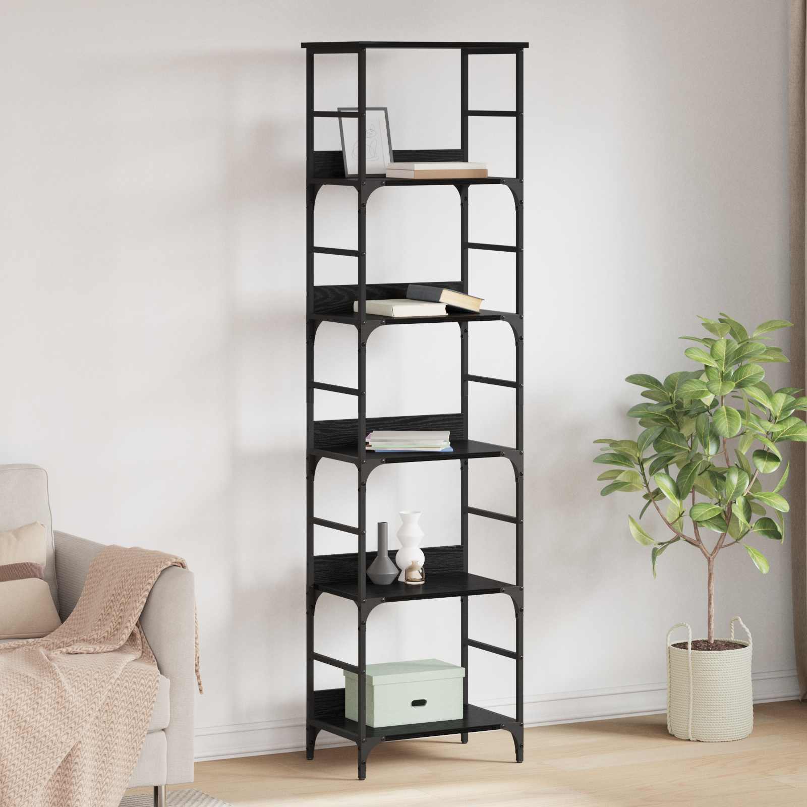 Bücherregal Schwarz Eichen-Optik 50 x 33 x 188,5 cm