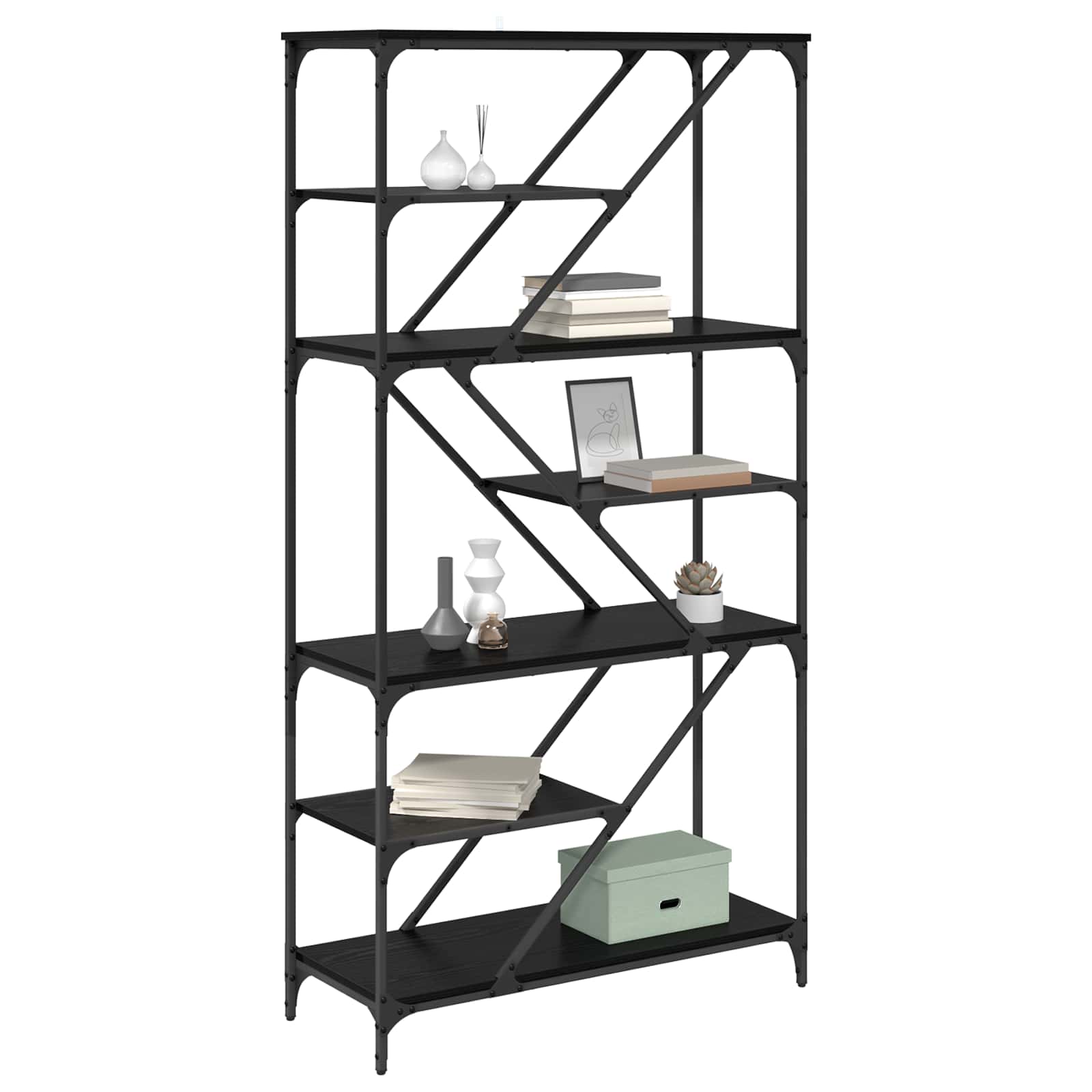 Bücherregal Schwarz Eichen-Optik 91 x 36 x 176 cm Holzwerkstoff