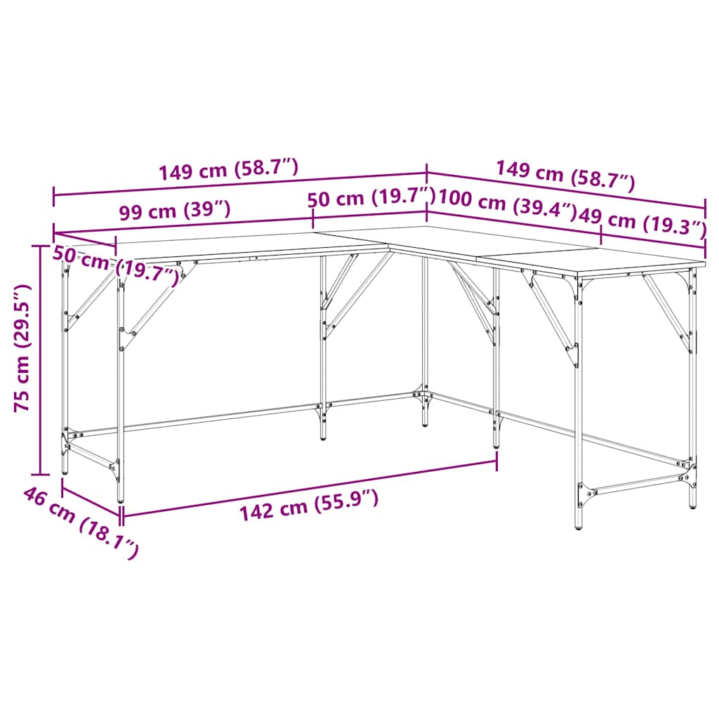 Schreibtisch Schwarz Eichen-Optik 149 x 149 x 75 cm