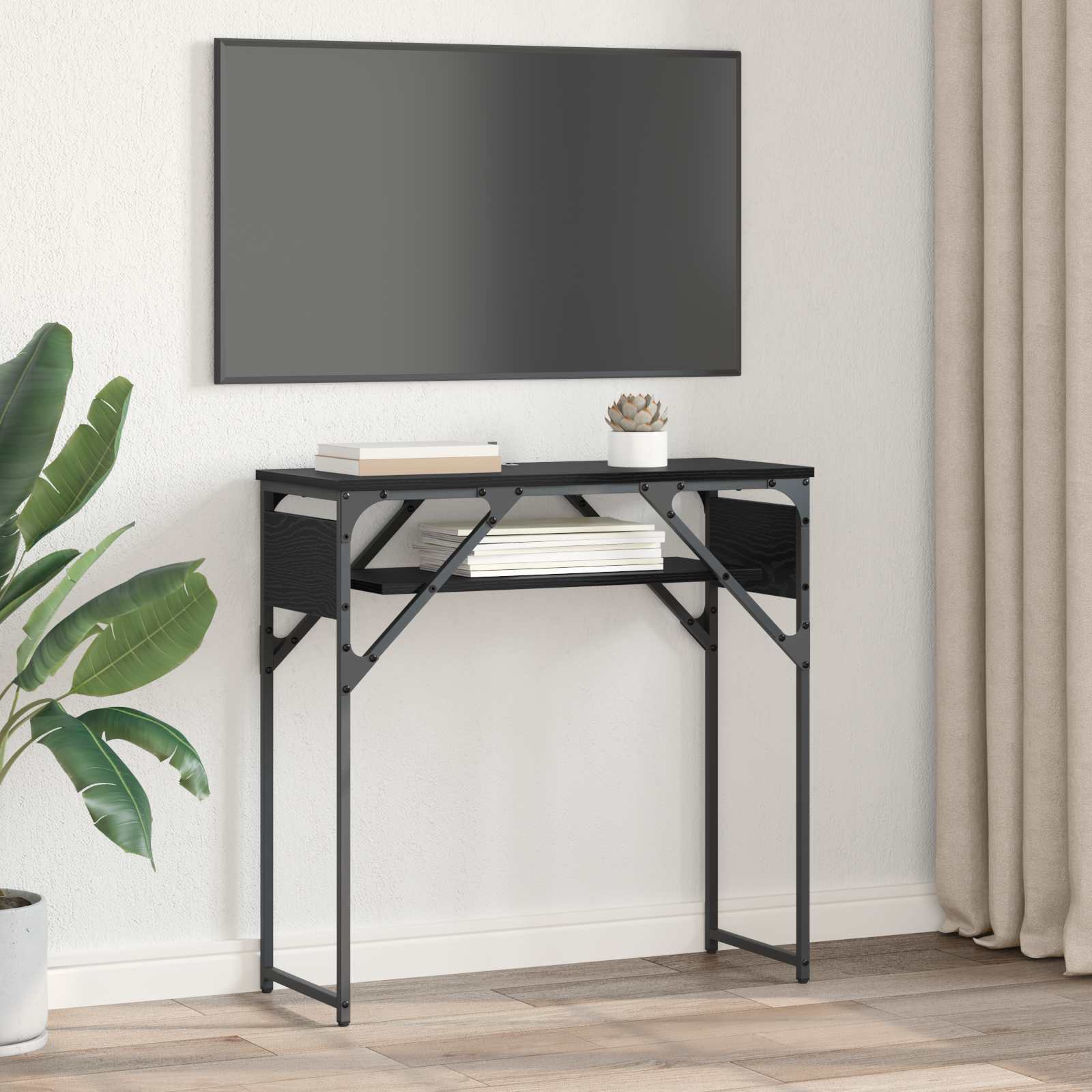 Konsolentisch Schwarz Eichen-Optik 75x30x75cm Holzwerkstoff