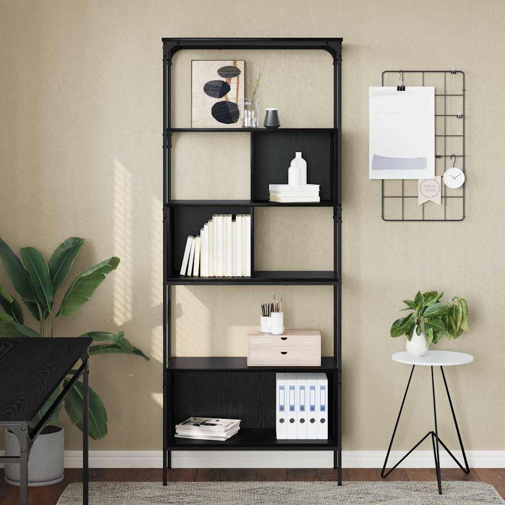 Bücherregal Schwarz Eichen-Optik 76 x 33 x 188,5 cm