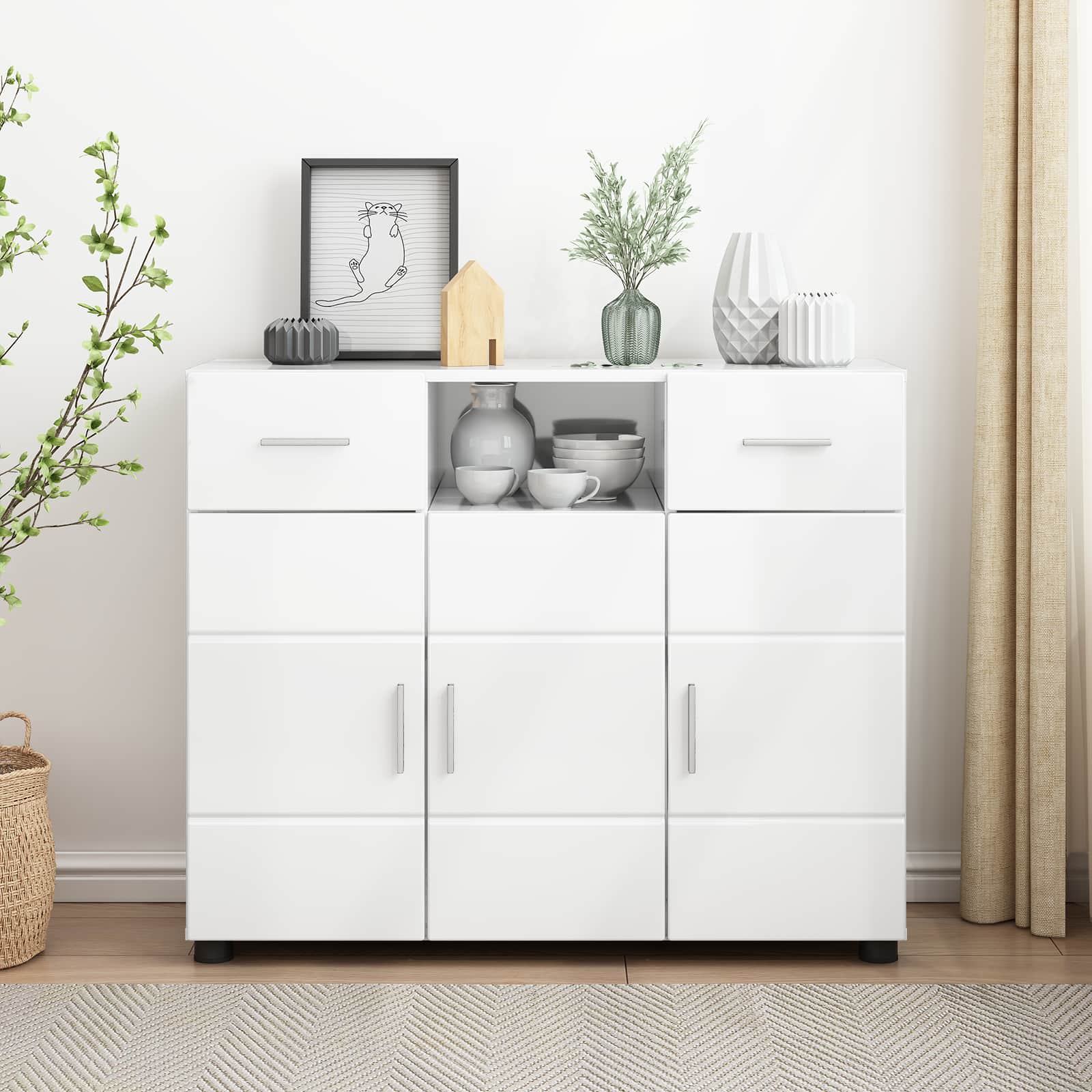Holzschrank Hochglanz Weiß 88,5 x 30,5 x 73 cm Holzwerkstoff