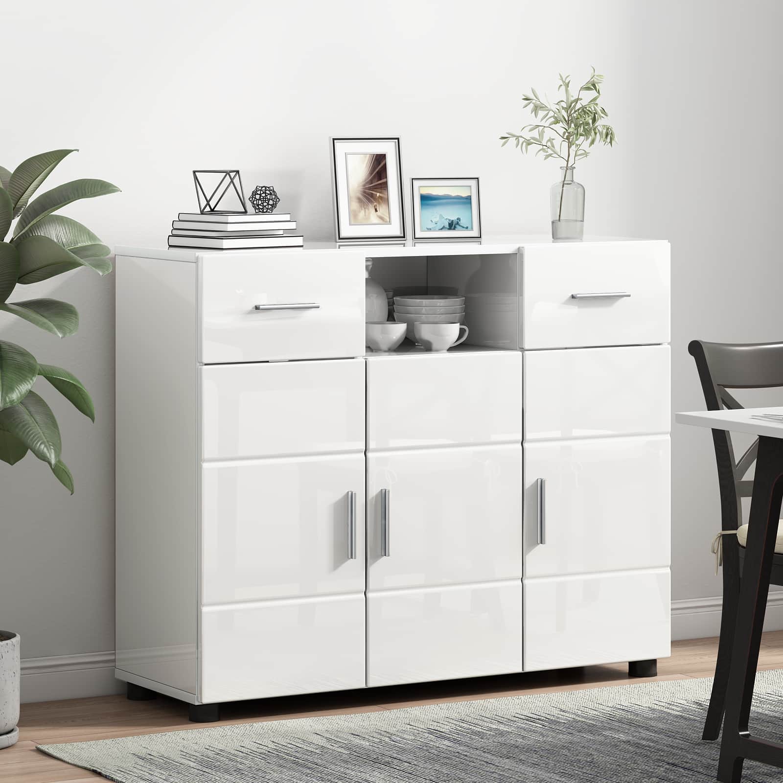 Holzschrank Hochglanz Weiß 88,5 x 30,5 x 73 cm Holzwerkstoff