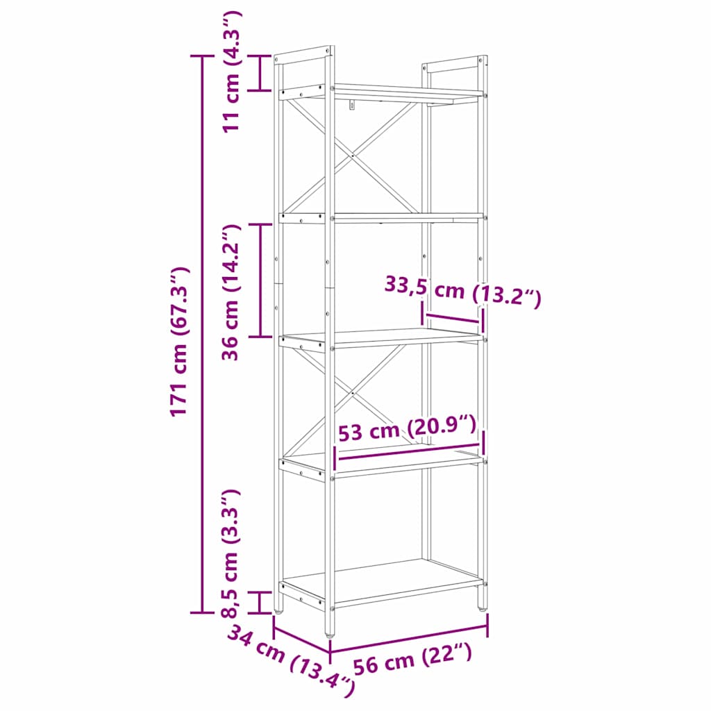 Bücherregal Artisan-Eiche 56 x 34 x 171 cm Holzwerkstoff