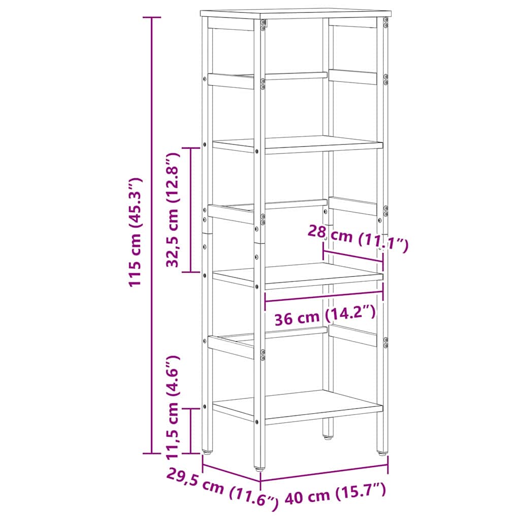 Bücherregal Artisan-Eiche 40 x 29,5 x 115 cm Holzwerkstoff