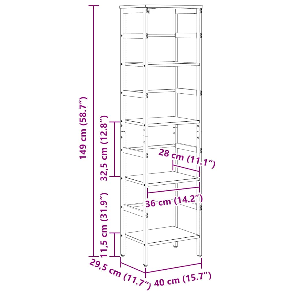 Bücherregal Geräucherte Eiche 40 x 29,5 x 149 cm Holzwerkstoff