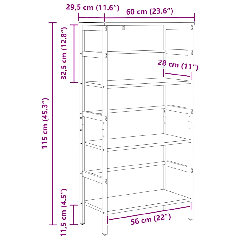 Bücherregal Schwarz Eichen-Optik 60 x 29,5 x 115 cm