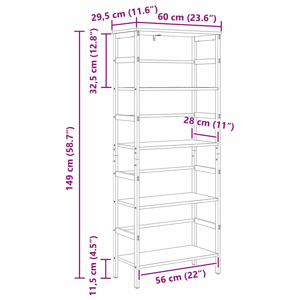 Bücherregal Artisan-Eiche 60 x 29,5 x 149 cm Holzwerkstoff