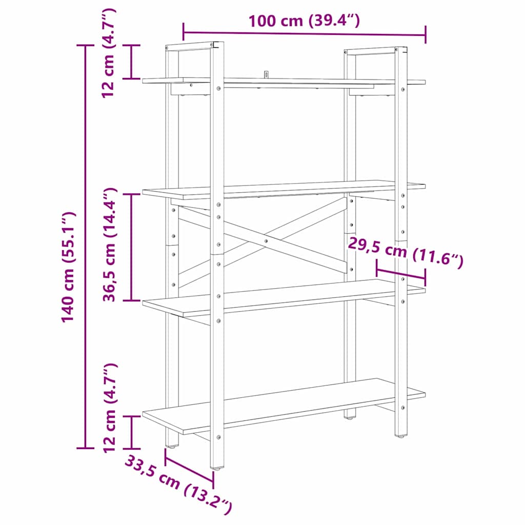Bücherregal Sonoma-Eiche 100 x 33,5 x 140 cm Holzwerkstoff