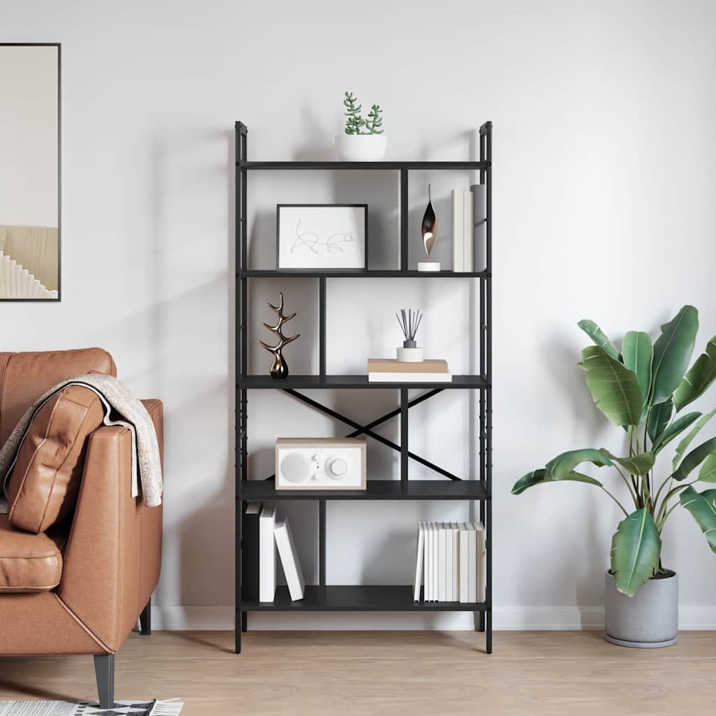 Bücherregal Schwarz Eichen-Optik 75 x 30 x 156 cm Holzwerkstoff
