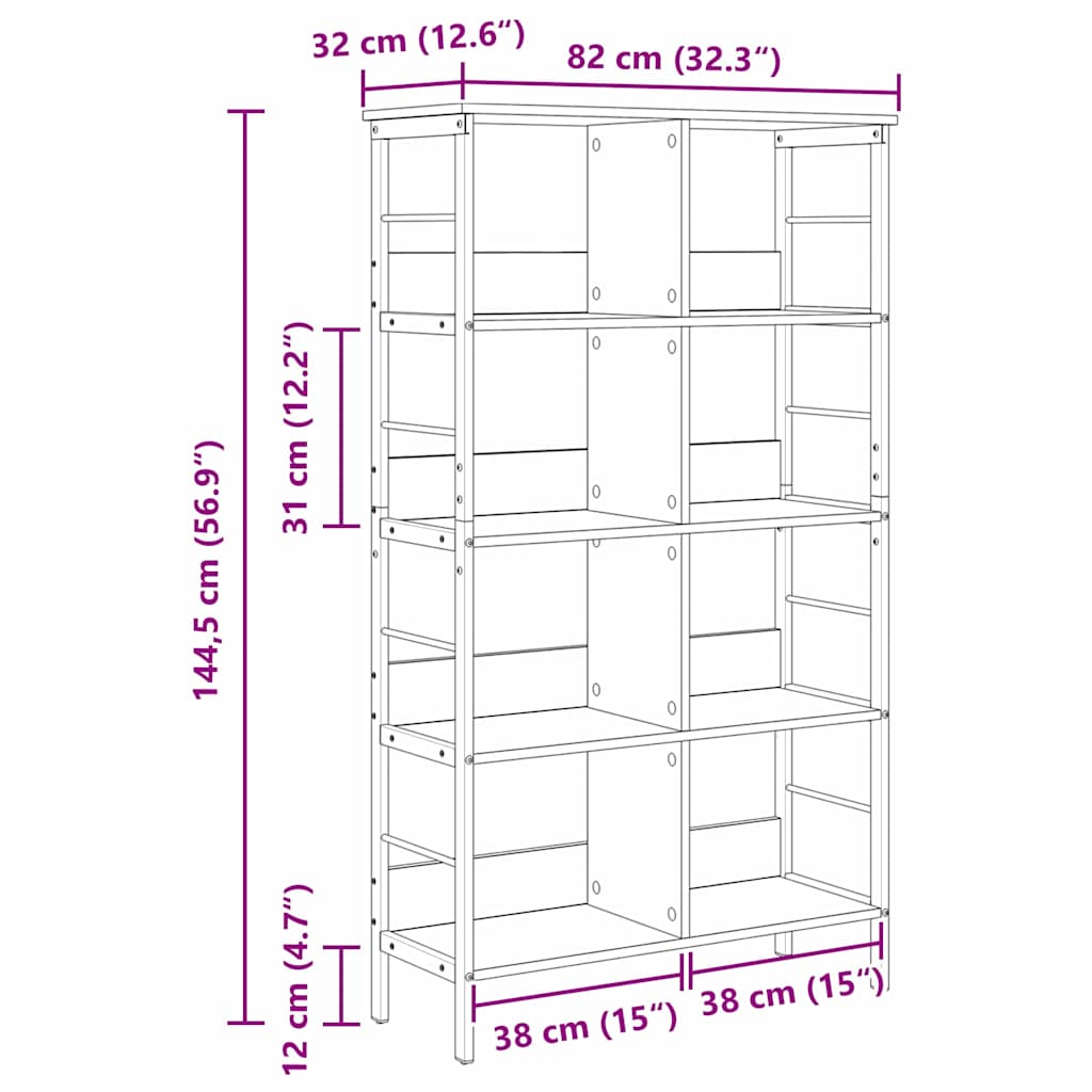 Bücherregal Sonoma-Eiche 82 x 32 x 144,5 cm Holzwerkstoff